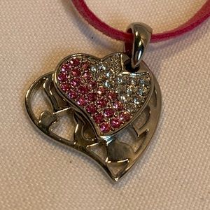 💐2/$15 Lia Sophia Pink Crystal Double Heart Neckl